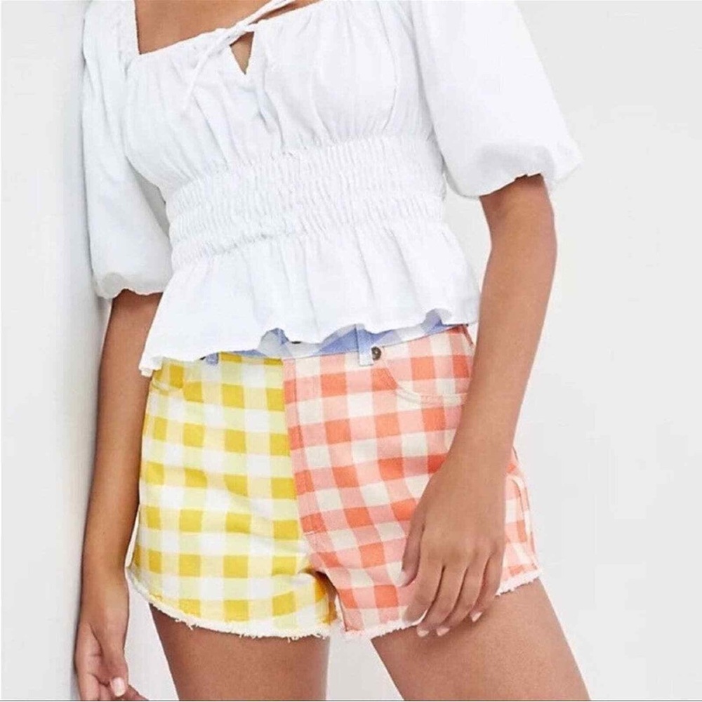 Farm Rio Gingham Denim Shorts